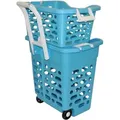 Produktbild: Wäschekorb | Fahrbar mit 2 Körbe und Griffen I 50 Liter + 20 Liter | Blau - Blau