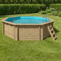 Produktbild: Holzpool Emotion-Fun Ø 510x120cm 8-Eck Massivholz Gartenpool Set Leiter Skimmer
