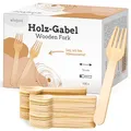 Produktbild: wisefood Einweggabeln aus Birkenholz, 100 Stück Holzgabeln Einweg 16cm, Biologisch abbaubares und stabiles Einwegbesteck, Holzgabel, Gabeln Einweg