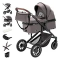 Produktbild: Daliya® FLEXI-PRO M 2in1 Kombikinderwagen & Buggy – XXL-Set, Reise-Kinderwagen mit Einhand-Abnahme, Wetterschutz, Sportsitz, Wickeltasche, Spieltisch, Regenschutz, dicke Matratze (Braun-Grau)