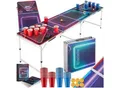 Produktbild: tectake® Bierpongtisch, aus Aluminium, mit LED-Beleuchtung, bodenschonende Kunststofffüße, inklusive 100 Bechern, 6 Bällen und Kartentrinkspiel