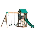 Produktbild: Backyard Discovery Spielturm Buckley Hill aus Holz | XXL Spielhaus für Kinder mit Rutsche, Schaukel und Kletterleiter | Stelzenhaus für den Garten
