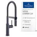 Produktbild: Villeroy & Boch Steel Expert 2.0 Hochdruck-Küchenarmatur mit Umschaltfunktion und 360° schwenkbarem Auslauf mit Spiralfeder, Laminarstrahl, 170 mm Auslaufhöhe, Anthrazit