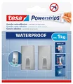 Produktbild: tesa Powerstrips Haken Waterproof S Metall eckig - selbstklebender Wandhaken für Küche und Bad, groß - Handtuchhaken aus Edelstahl, silber matt - belastbar bis zu 1 kg, 2 Stück