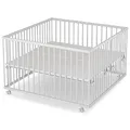 Produktbild: Sämann Laufstall Baby mit Matratze Cloud Air | TÜV geprüft | stufenlos höhenverstellbar | Laufgitter Premium | Babybett aus Holz | Krabbelgitter (weiß, 120x120 cm)