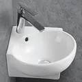 Produktbild: BERNSTEIN Eckwaschbecken klein Wandwaschbecken KW198A Keramik Waschbecken für Gäste WC - 39,5 x 36,5 x 14 cm - 5 Jahre Garantie - Hängewaschbecken mit Armaturloch Handwaschbecken in Weiß