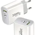 Produktbild: Schnelles Ladegerät 35W Usb-C Qc 3.0 Würfelnetzteil Für Iphone 15 Pro Galaxy S - Weiß