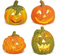 Produktbild: matches21 HOME & HOBBY Dekofigur Kleine LED Kürbis-Laternen als 4er Set Halloween-Deko Windlichter (4 St), Gruselige Jack-O-Lantern Deko-Kürbisse als innen außen Herbst-Deko