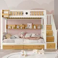 Produktbild: Flieks Etagenbett 90x200cm mit Rausfallschutz, Kinderbett mit 2 Schubladen und Tafel, Hochbett mit Treppe und Regal, Stockbett mit Lattenrost, Weiß