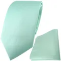 Produktbild: TigerTie Designer Krawatte + Einstecktuch in mint grün einfarbig uni Rips