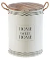 Produktbild: Kobolo Wäschebehälter HOME Gr. L | Ø 40 cm H: 52 cm | beige | Aufbewahrungstonne aus Metall mit Holzdeckel & Luftlöchern | moderner Wäschesammler im Vintage-Look für Bad, Flur oder Schlafzimmer