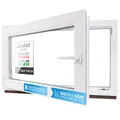 Produktbild: Kellerfenster Kunststofffenster weiß, BxH: 90 x 50 cm / 900 x 500 mm 2-fach Verglasung (32 mm) Dreh-Kipp inkl. Pilzkopfverriegelung, DIN Rechts (Griff Links), 60 mm Profil