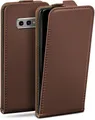 Produktbild: moex Handyhülle für Samsung Galaxy S10e Hülle Klappbar Flip Case Dunkelbraun 5,8 Zoll, 360 Grad Schutz Handytasche Leder Optik PU Lederhülle Cover Klapphülle
