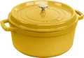 Produktbild: STAUB Gusseisen Bräter/Cocotte, Rund 26 cm, 5,25 L, Aromaregen Funktion für optimale Befeuchtung, Für alle Herdarten inkl. Induktion & Backofen, Citron, Gelb
