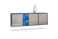 Produktbild: Vladon Sideboard Cuba (Kommode, mit 3 Türen und 2 offene Fächer), Schwarz matt/Sandgrau Hochglanz inkl. LED-Beleuchtung (182x53x35 cm)