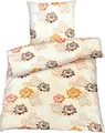 Produktbild: Hochwertige Biber Bettwäsche Baumwolle Blumen Beige Orange 155x220 80x80: 2tlg.