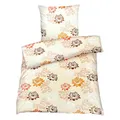 Produktbild: Hochwertige Biber Bettwäsche Baumwolle Blumen Beige Orange 155x220 80x80 Set 2tlg