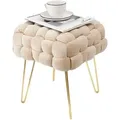 Produktbild: Theo&Cleo Moderner Velvet Kosmetik Hocker, Quadratisch Ottoman-Fußhockermit goldfarbenen Metallbeinen, Gepolsterte Sitzhocker,Strick Samt Hocker - Beige