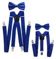 Produktbild: axy® Vater-Sohn Partnerlook Hosenträger mit Fliege Set für Herren-Damen-Kinder (Blau (Herren 2,5cm + Kinder Hosenträger Breit 2,5cm))