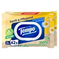 Produktbild: Essity Germany GmbH Tempo sanft & pflegend feuchte Toilettentücher, Feuchttücher mit natürlicher Kamille, 1 Doppel-Packung = 2 x 42 Tücher, mit Verschluss 836198
