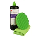 Produktbild: AllorA Schleifpasten Set | Polierpad grün gewaffelt/glatt (Ø160/80mm) + Mikrofasertuch grün (40x40cm) + 3M Perfect-It Fastcut Plus Extrem 51815 (1kg) | Politur Set (Ø160mm | Gewaffelt | Grün)