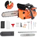 Produktbild: VEVOR 25-cc-Benzin-Kettensäge, Motorsäge 305 mm, 1,02-PS-Säge mit rutschfestem Griff, zwei Kraftstofftanks und Not-Aus-Funktion, max. 12000 U/min, zum Holzfällen, Baumbeschneiden und Roden