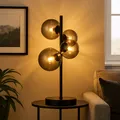 Produktbild: Tischlampe Nachttischlampe Tischleuchte Rauchglas LED Wohnzimmerlampe 4 flammig