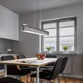 Produktbild: 100cm Helestra BOKI LED Pendelleuchte mattmessing mit Stoffschirm anthrazit & EASY-LIFT Höhenverstellung