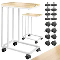 Produktbild: DeubaXXL DE Beistelltisch Weiß 2er-Set unterfahrbar 50x35x65/70cm mobil Rollen mit Bremse 997763