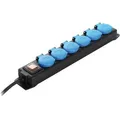 Produktbild: as-Schwabe Steckdosenleiste 38606, mit 1,5m Kabel, 6-fach in schwarz / blau mit Schalter