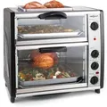 Produktbild: All-you-can-eat Doppel-backofen - Elektrischer Backofen , Zwei Getrennten Backräume , 42 Liter Gesamtvolumen , Grillplatte , 2400 W , Einstellbare Temperatur: 60-240°c , Edelstah - Oneconcept