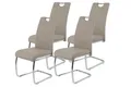 Produktbild: Hela Tische, 4er Set Esszimmerstuhl Freischwinger Flora - Bezug Kunstleder Beige - Metallgestell Rundrohr verchromt - 120kg belastbar -Lehne mit Griff