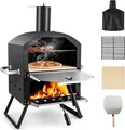 Produktbild: GOPLUS 2 in 1 Pizzaofen outdoor, Gartenofen aus Edelstahl mit Pizzagrill, Pizzaschaufel, Pizzastein für Party Camping Picknick, tragbarer Holzofen