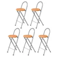 Produktbild: KMH® Barhocker Bill 5er-Set klappbar mit Lehne & Fußstütze – Silber/Buche