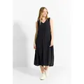Produktbild: Sommerkleid CECIL, Damen, Gr. XS (36), US-Größen, schwarz, Stoff, 100% Viskose, unifarben, gerade kniebedeckend, V-Ausschnitt, Bündchen, Kleider Sommerkleid, in Crepe Optik