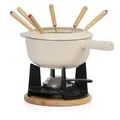 Produktbild: Mahlzeit Gusseisen Fondue Set für 6 Personen | 2 Liter | Fondueset 13 teilig mit Brenner und Gabeln | Fondue-Set, Käsefondue Set, Fleischfondue Set, Schokofondue Set (Creme emailliert)