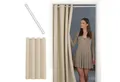 Produktbild: tinycurtains Türvorhang mit Stange weiß 55-90 cm ohne Bohren, Thermo Vorhang Tür, Ösen, abdunkelnd, Polyester, beige Driftwood, Türgardine mit Klemmstange Raumtrenner verdunkelnd