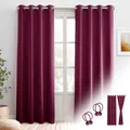 Produktbild: Cozyor Verdunklungsvorhänge Gardinen 2er Set mit Magnet-Raffhalter Thermogardine gegen Kälte 100% verdunkelnd, rot Berry, Gardine mit Ösen für Schlafzimmer, Wohnzimmer, Kinderzimmer 240x135 cm