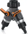 Produktbild: Brandson 2-Wege-Y-Verteiler, Wasserverteiler, 1 Zoll Eingang mit Adapter 3/4 Zoll, stufenlos regelbar, verstärkte Metallgewinde, Schnellkupplungen