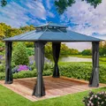 Produktbild: BRAST® Pavillon Aluminium Pagode 4x4m | viele Modelle & Farben | inkl. Moskitonetz | festes Dach | wasserdicht | stabil |UV-Schutz | Grau