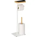 Produktbild: Relaxdays Toilettenpapierhalter mit Ablage, WC Rollenhalter stehend, Klopapierständer, Eisen und Bambus, weiß/natur