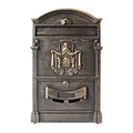 Produktbild: Mucola Wandbriefkasten Nostalgie Gold Antik – Briefkasten Postkasten Wandmontage mit Zeitungsfach | Vintage Retro Design aus Gusseisen, Hausbriefkasten wetterfest abschließbar, Namensschild