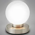 Produktbild: B.K.Licht - Nachttischlampe mit Touch, Dimmbar, E14 Fassung, Kugel Glas weiß, Tischlampe, Lampe, Nachttischleuchte, Tischleuchte, Bürolampe, Leselampe, Leselicht, 12,6x15,7 cm (DxH), Matt-nickel