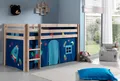 Produktbild: Vipack Hochbett Pino, Spielbett massiv Kiefer, stabil gebaut, 3 Korpusfarben zur Wahl (inkl. Rolllattenrost, Leiter und Absturzschutz, mit oder ohne Rutsche) Textil-Set 