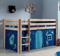 Produktbild: Spielbett Hochbett Kinderbett 90x200 Vorhang Astronaut Weltall Holzbett Natur