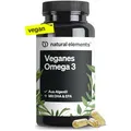 Produktbild: natural elements Omega 3 vegan aus Algenöl - 90 Kapseln - Hochdosiert mit hochwertigem EPA und DHA (in Triglycerid-Form) - Omega-3 für Veganer, Laborgeprüft, nachhaltig und von Natur aus schadstoffarm