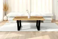 Produktbild: Couchtisch Nayla | 100 x 55 cm | Mangoholz massiv | Farbe: Natur/Rau | U-Gestell Metall Schwarz | pflegeleichter Sofatisch mit Baumkante