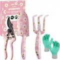 Produktbild: WORKPRO Gartenwerkzeug Set 4-tlg., Gartengeräte mit Geschenkverpackung, Rosa