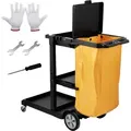 Produktbild: Mophorn - Vevor Reinigungswagen Putzwagen Mit 3 Fächern, Hygienewagen Reinigungswagen 90,7 Kg Tragfähigkeit, Schwarz Pp Wischwagen Systemwagen Mit Pvc-müllsack, Geeignet Für Büros, Einkaufszentren, Hotels