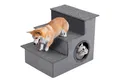 Produktbild: COSTWAY Haustiertreppe, 3 Stufen Hundetreppe mit Katzenhaus & Stauraum